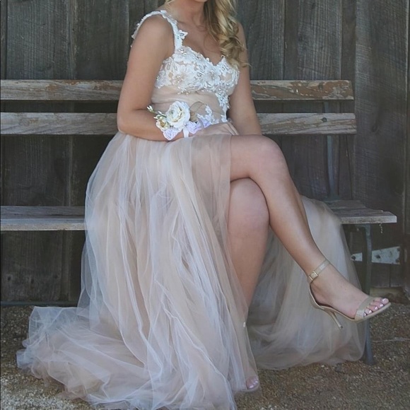 Sherri Hill formal tulle gown champagne 4 - Picture 2 of 6